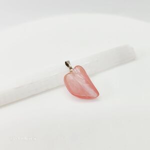 Carved Pinkish Red Volcano Cherry Quartz Leaf Tribal Pendant 1.26"